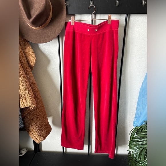 Juicy Couture red velour flare leg low rise pockets lounge sweatpants pants - Picture 1 of 4